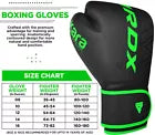 Black and green boxing gloves with size guide