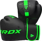 Black boxing gloves with green accents and 'RDX' branding on a white background