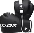 Pair of black boxing gloves with white text on a black background