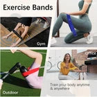 Collage of people using resistance bands with text labels 'Gym' and 'Outdoor'.