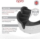 Opro protective mouth guard with branding on a white background