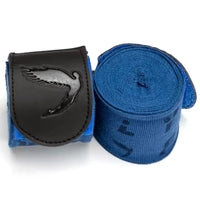 Blue boxing hand wraps on a white background