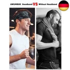 Two men, one wearing a headband and the other without