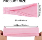 Product size chart showing dimensions of a pink headband with a hand holding it for scale.