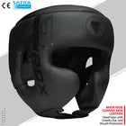 Black boxing headguard on a white background