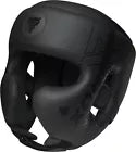 Black protective boxing headguard on a white background