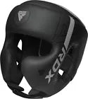 Black boxing headguard with grey accents on a white background