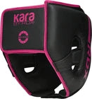 Black and pink headguard with 'Kara' branding on a white background