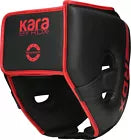 Black and red headguard with 'Kara' branding on a white background