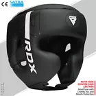 Black RDX boxing headguard with a white stripe on a black background