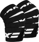Black knee wraps with white stripes