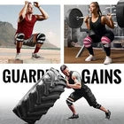 People performing various squats wearing knee wraps