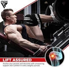 Man using squat press wearing black knee wraps