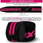 Pink knee wraps with product information