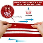 Red knee wrap with product information
