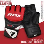 Pair of red MMA gloves showing leather material