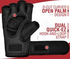 Black MMA gloves showing palm and strap design