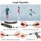 Length adjustable skipping rope with user instructions on a white background
