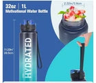 Hydrated water bottle with measurement markings on a white background