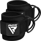 Pair of black ankle straps with RDX branding.