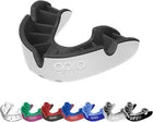 Black and white mouth guard with multiple colour options displayed below