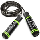 Black and green skipping rope on a white background
